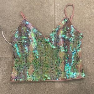 NWT Bebe Sequin Cropped Tank Open Back